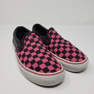 Vans Off the Wall Black | Pink Checker Slip Ons size 7.5